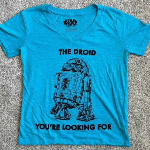 Star Wars Shirt R2-D2 Women Juniors Blue Size 3 5 Blue V-Neck Short Sleeve - Picture 1 of 5